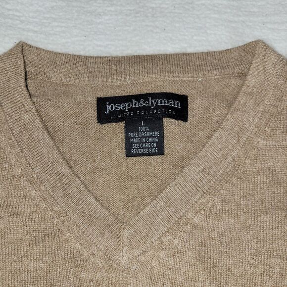 Joseph & Lyman Vest Sweater Mens Size L Brown 100% Cashmere V Neck Pullover Cold - Picture 5 of 11